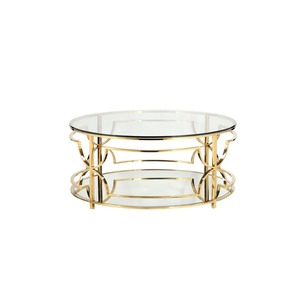 Table basse moderne design écologique de luxe en acier inoxydable avec plateau en verre transparent et cadre doré - Product Image 2