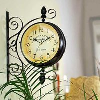 Horloge murale vintage double face en fer et quartz marron pour salon, style gare, silencieuse, sans tic-tac, aiguille rotative à 360°, épaisseur 25 mm