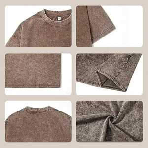 Camiseta Vintage de algodón de gran tamaño para hombre, camiseta de lavado marrón de ajuste relajado para vacaciones de gran tamaño, estilo informal al por mayor - Product Image 3