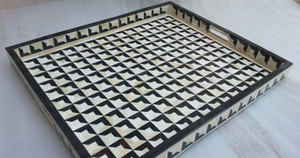 Plateau en incrustation d'os, motif élégant, plateau de présentation, aspect os, style d'accentuation d'intérieur, plateau décoratif artisanal, décoration de pièce - Product Image 4