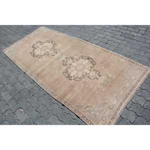 Turkish Vintage Rug, 3.7x8.2 ft Area Rug, <b>Brown</b> Gray Abstract <b>Wool</b> Rug - Product Image 2