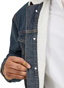 Men Sherpa Lined <b>Denim</b> Jacket Western Style Button Front Turn Down Collar Windproof Breathable Winter <b>Coat</b> - Product Image 4