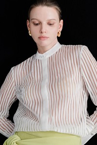 Luxury Design Women's Blouses & <b>Shirts</b> <b>Band</b> <b>Collar</b> ALIDA LONG SLEEVES BLOUSE Quality Cupro Fabric Custom Labels WHITE ANT - Product Image 4