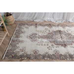 พรมวินเทจ ขนาด 5x8.7 ฟุต พรมสีเทาแบบปะติดปะต่อ ทำจากขนสัตว์ - Product Image 4