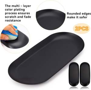 Plateau organisateur de cosmétiques, plateau de rangement en acier inoxydable, plateau de service ovale en métal, acier inoxydable moderne - Product Image 6