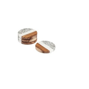 Classic Style Natural round White <b>Marble</b> <b>Coasters</b> Acacia Wood Hexagon Square from India-for Drinks Walnut Wood Walnut <b>Coasters</b> - Product Image 1