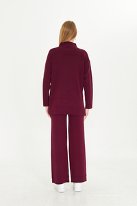 ชุดเสื้อสเวตเตอร์และกางเกง2ชิ้นสำหรับผู้หญิงชุดเสื้อถักแขนยาวเอวยางยืดชุดเสื้อถักขากว้างมีสไตล์ - Product Image 6