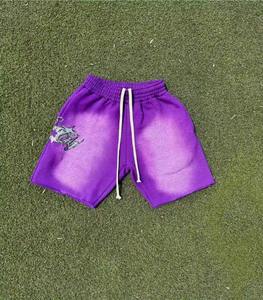 Pantalones cortos para hombre 100% algodón francés Terry de gran tamaño estampado de moda bolsillos de cintura media diseñador gráfico ácido lavado pantalones cortos para hombres - Product Image 3