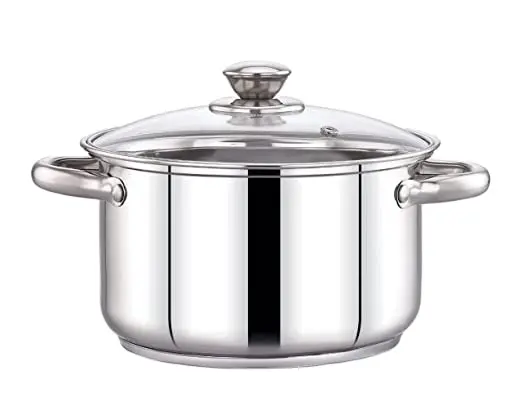 Stainless Steel Stock Metal Soup Pot with Lid Tempered Glass Lid & Double Heat-Proof Handles Healthy Heavy Duty