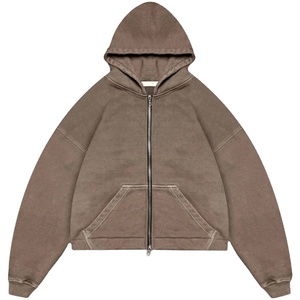 Custom Men's Heavyweight <b>Acid</b> Wash Zipper Hoodies Oversized 100% Cotton French Terry Casual <b>Drop</b> Shoulder Cropped Zipper Hoodies - Product Image 1