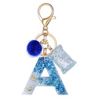 Porte-clés personnalisé en forme de fleur avec lettres de l'alphabet en résine, en vrac, à la mode, 26 mots anglais