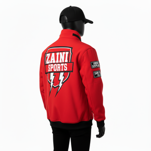 Veste Softshell Tissu extensible résistant à l'eau Panneaux rouge et noir Logo personnalisé Broderie Transfert thermique Veste softshell pour homme - Product Image 5