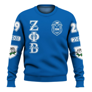 Sudadera Azul con Cuello Redondo de la Hermandad Zeta Phi Beta para Mujer, Ropa con Letras Griegas Bordadas de 1920 - Product Image 1