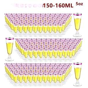 Flûtes à champagne jetables à bord doré, verres à pied en plastique pour cocktails, vin, <span class=keywords><strong>martini</strong></span>, gobelets de fête scintillants pour événements de mariage - Product Image 4