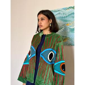 Reversible Kantha Evil Eye Velvet <b>Jacket</b> for Ladies Quilted Embroidered <b>Leather</b> Coat Autumn/<b>Winter</b> Boho Style - Product Image 3