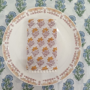 Ensemble de serviettes en coton faites à la main forme carrée bloc imprimé floral pompon dentelle garnitures serviettes personnalisables pour les mariages cadeau de noël - Product Image 6