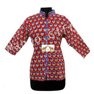100% Cotton <b>Indian</b> Hand Block Printed Tunics <b>Tops</b> Women's Casual Ethnic Wear Collar Shirt Similar to a Gown - Product Image 5