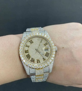 Reloj de Negocios de Moda de 40 mm, Dos Tonos, con Incrustaciones de Diamantes Moissanite, Caja con Cristal de Zafiro, Esfera con Manecillas de Cuarzo Ronda - Product Image 1