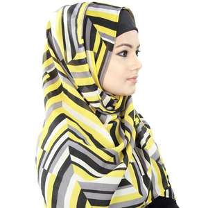 Hiyab Fatim de Chifón Amarillo y Negro con Estampado Georgette - Product Image 1