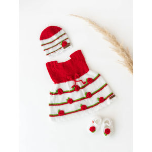 Conjunto de vestido de ganchillo blanco hecho a mano para bebés, vestido informal de estilo navideño con flores, botas cálidas de invierno, ropa de bebé tejida a mano - Product Image 4