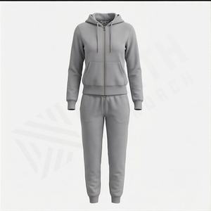 Survêtements en molleton de coton pur pour femmes élégants Logo personnalisable Étiquette de haute qualité Ensembles pour femmes Premium Doux et chaud Vêtements de sport de gym - Product Image 1
