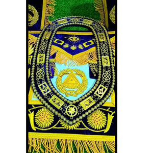 Masonic Regalia Grand Master Tablier Poignets Et Col Velours Violet AVEC STRASS SHRINER'S Chaîne Collier Doré sur Velours Bleu - Product Image 1