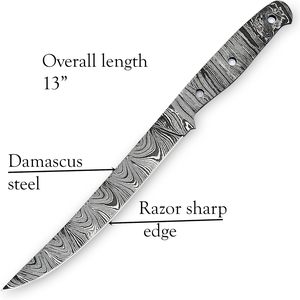 Couteau fait main en acier damas faisant le kit cuisine filet de poisson lame vierge avec épingles gaine en cuir écailles projet de bricolage - Product Image 2