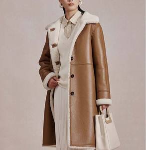 Vestes en cuir personnalisées tendance pour femmes pour l'automne-hiver, motif uni, col rabattu, respirantes, coupe-vent, en coton - Product Image 1