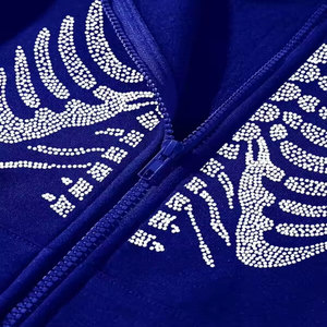 2024 Unisex Pullover Hoodie personalizado impreso algodón Spandex francés Terry sudadera Rhinestone Zip tejido de ganchillo bordado - Product Image 3