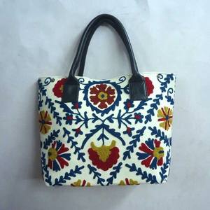 Indian Suzani Embroidered Women's Shoulder Tote <b>Handbag</b> Woolen Thread Pattern Cotton Lining Cross Shape Logo Design with Chains - Product Image 3