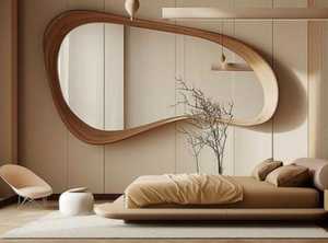 Miroir mural de coiffeuse KALATRI fait à la main, écologique, léger, grand, en bois de noyer véritable, style Art déco moderne, asymétrique - Product Image 4