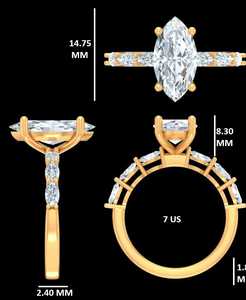 Anillo de Compromiso Personalizado de Oro Amarillo de 14k con Diamante de Corte Marquesa de 3.5ct VS1 E Cultivado en Laboratorio CVD con Certificado IGI, Joyería de Lujo - Product Image 4