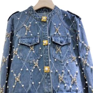 Custom <b>Womens</b> Raw Printed Denim Jacket Winter Zipper Casual Washed <b>Jean</b> Coat Fashion Streetwear Quilted Lightweight Outerwear - Product Image 2