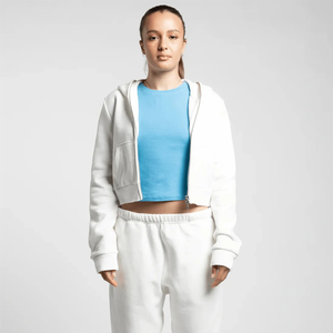 Sweat-shirt à capuche zippé court blanc pour femme, personnalisé, entièrement zippé, en molleton, avec logo frontal, veste streetwear, marque privée, mode - Product Image 2