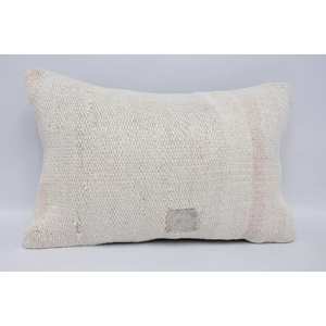 Oreiller en laine beige rayé subtil 16x24 pouces Motif vintage Technique de patchwork tissé Kantha - Product Image 1