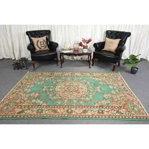 Classique Vert Beige 5.3X7.9 pieds Laine Aubusson Design Salon Tapis Patchwork Rectangle Buffet Tapis Latex Tapis Turc - Product Image 1