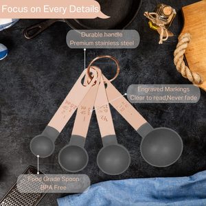 Juego de tazas y cucharas de acero inoxidable, mango de oro rosa para cocina, medición de seco y líquido, 8 piezas - Product Image 3