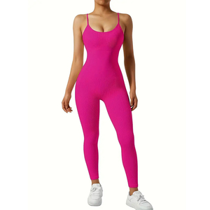 Conjunto de Mono de Yoga Casual para Mujer, Manga Larga, Cintura Alta, Cuello en V, Tejido de Punto, Transpirable y de Secado Rápido - Product Image 1