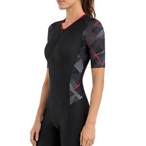 Women Short Sleeve <b>Compression</b> Lightweight 4-Way Stretch Triathlon Suit Front Zip Moisture Wicking Cycling Running Swimming Tri - Product Image 2