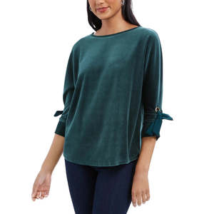 Maglione da Donna Charter Club Taglia Grande in Velluto Verde Scuro con Maniche Annodate - Product Image 1