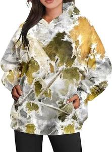 Sudadera con Capucha de Camuflaje para Mujer con Bolsillos, Estampado de Hoja de Arce, Sudadera Deportiva Extra Grande, Nuevo Estilo de Otoño, Fibra de Poliéster - Product Image 3