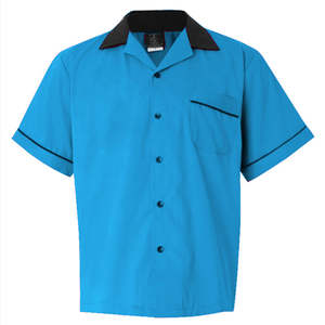 Chemise de bowling vintage pour homme avec col cranté contrasté, passepoil élégant sur les manches et tissu d'équipe respirant et anti-humidité - Product Image 2