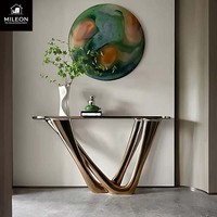 Table console en acier inoxydable à dégradé torsadé, plateau en marbre rose, table de décoration moderne de luxe pour l'entrée