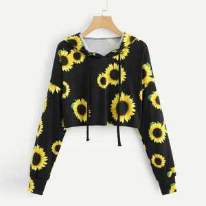 Sudadera con Capucha para Mujer, con Estampado Frontal, de Forro Polar, para Gimnasio, Ejercicio, Fitness, Top Corto, 100% Algodón - Product Image 1
