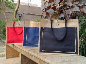 กระเป๋าปอกระเจาทรงสี่เหลี่ยมผืนผ้า2สีขนาดกลางคุณภาพดีทำด้วยมือพร้อมที่จับเชือกสำหรับซื้อของใช้ในร้านขายของชำทนทาน - Product Image 3