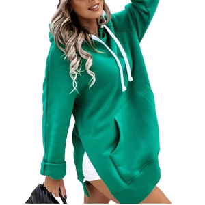 Sudadera con Capucha Lisa de Cuello Redondo con Bolsillos, Logotipo Personalizado, Bordado 3D Frontal, Sudadera Urbana para Mujer, Fabricada en Fábrica, Venta al Por Mayor - Product Image 1