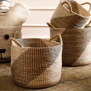 Cesta de almacenamiento multitono de algas marinas tejida a mano ecológica con asa perfecta para organizar y agregar estilo - Product Image 6