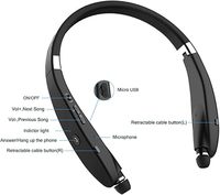 Headset Lipat Ringan, Headphone Retraktil untuk Olahraga, Peredam Kebisingan, Stereo, Headset Nirkabel dengan Neckband