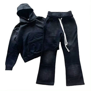 Logo personnalisé Vintage 100% coton recadrée à capuche lavage à l'acide survêtement High Street Style décontracté survêtement pour vêtements d'hiver unisexes - Product Image 1