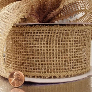 Natural Jute Linen Polyester Floral Mesh Burlap <b>Wired</b> <b>Ribbon</b> Roll Christmas Decoration and Gift Wrapping Spool - Product Image 2
